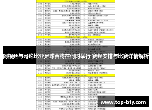 阿根廷与哥伦比亚足球赛将在何时举行 赛程安排与比赛详情解析